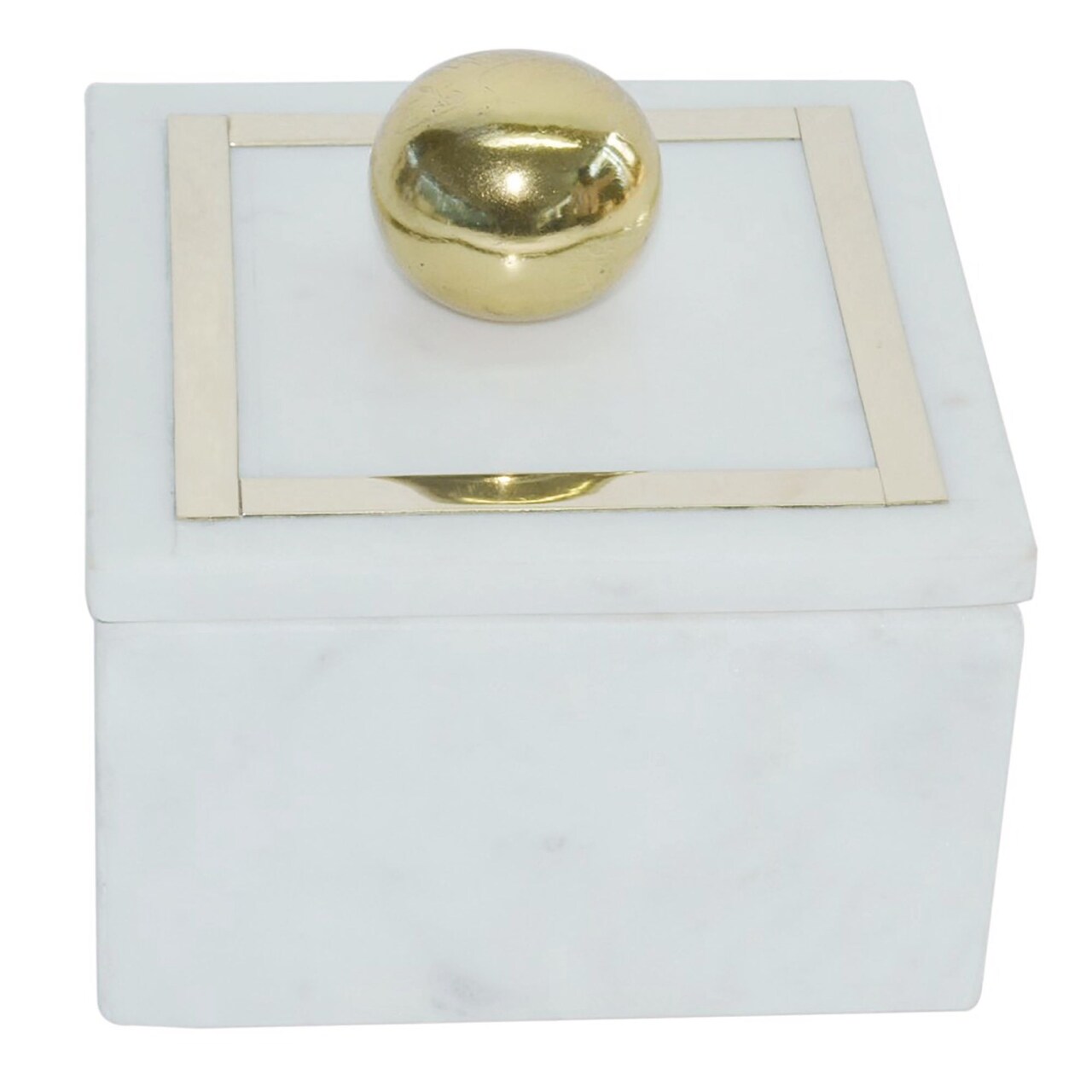 Kingston Living Square Marble Decorative Box with Knob - 5" - White and Gold